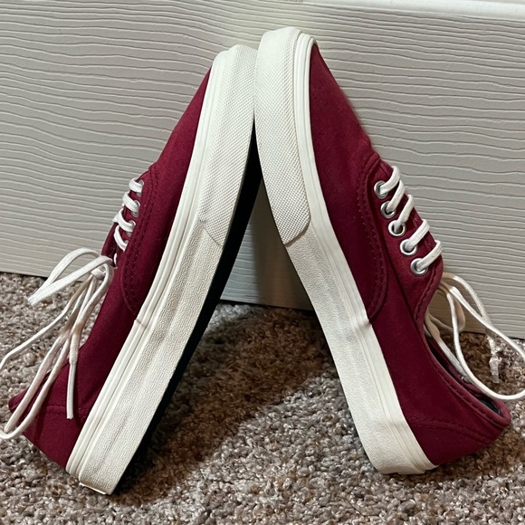 Maroon Red Off White Trim Vans Size Men 4 Women 5.5 Shoes - Picture 8 of 12